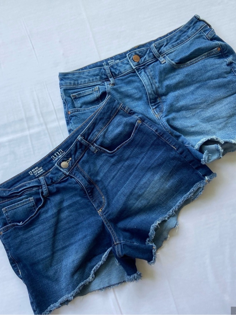 a.n.a. Women's Denim Jean Shorts 2 Pair Bundle Frayed Hem Mid-Rise Size 12